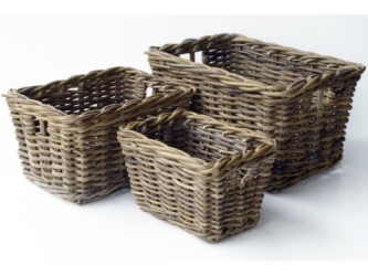 Regalkorb aus Rattan grau  43x32x23 cm